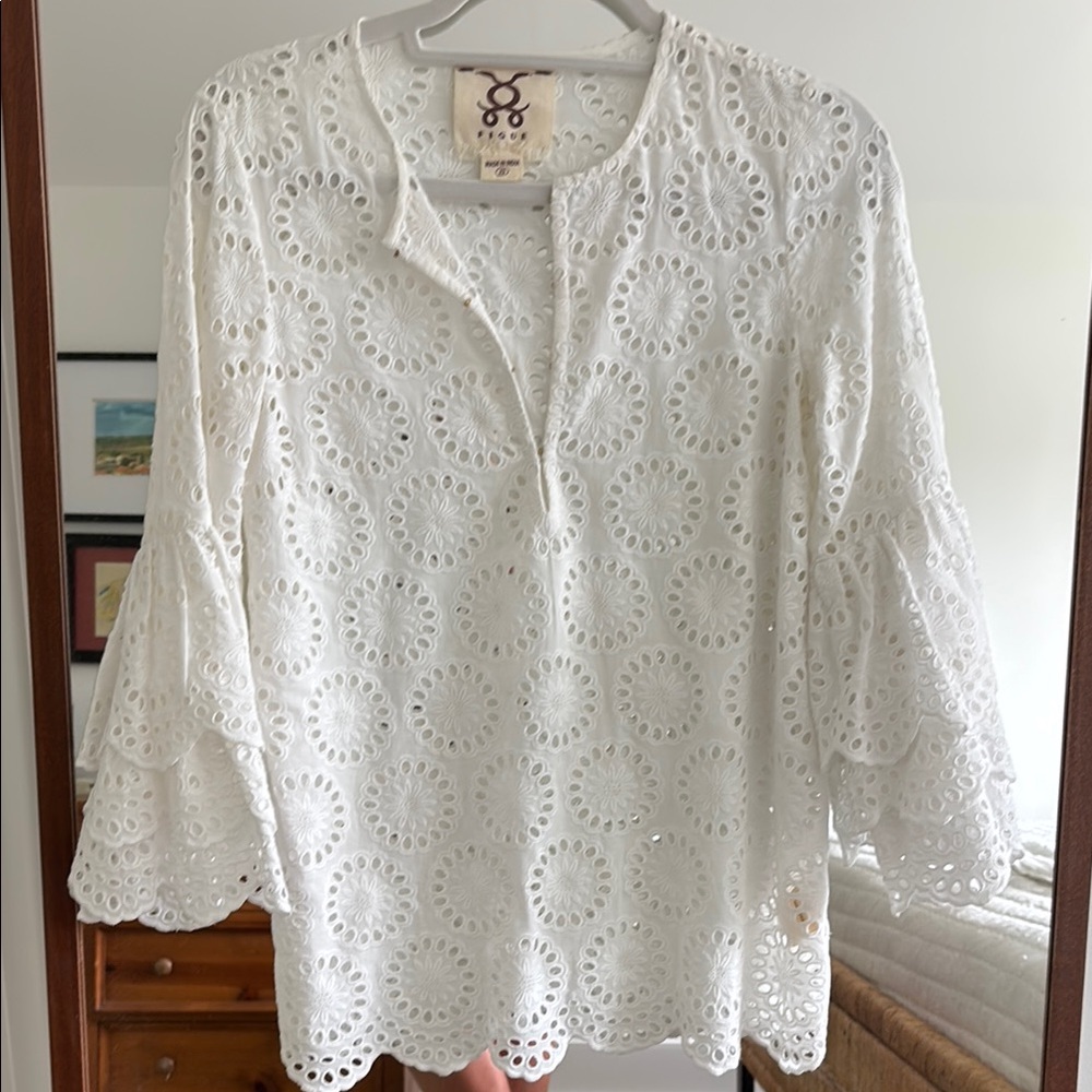 FIGUE XS White Eyelet Lace Women's Top
